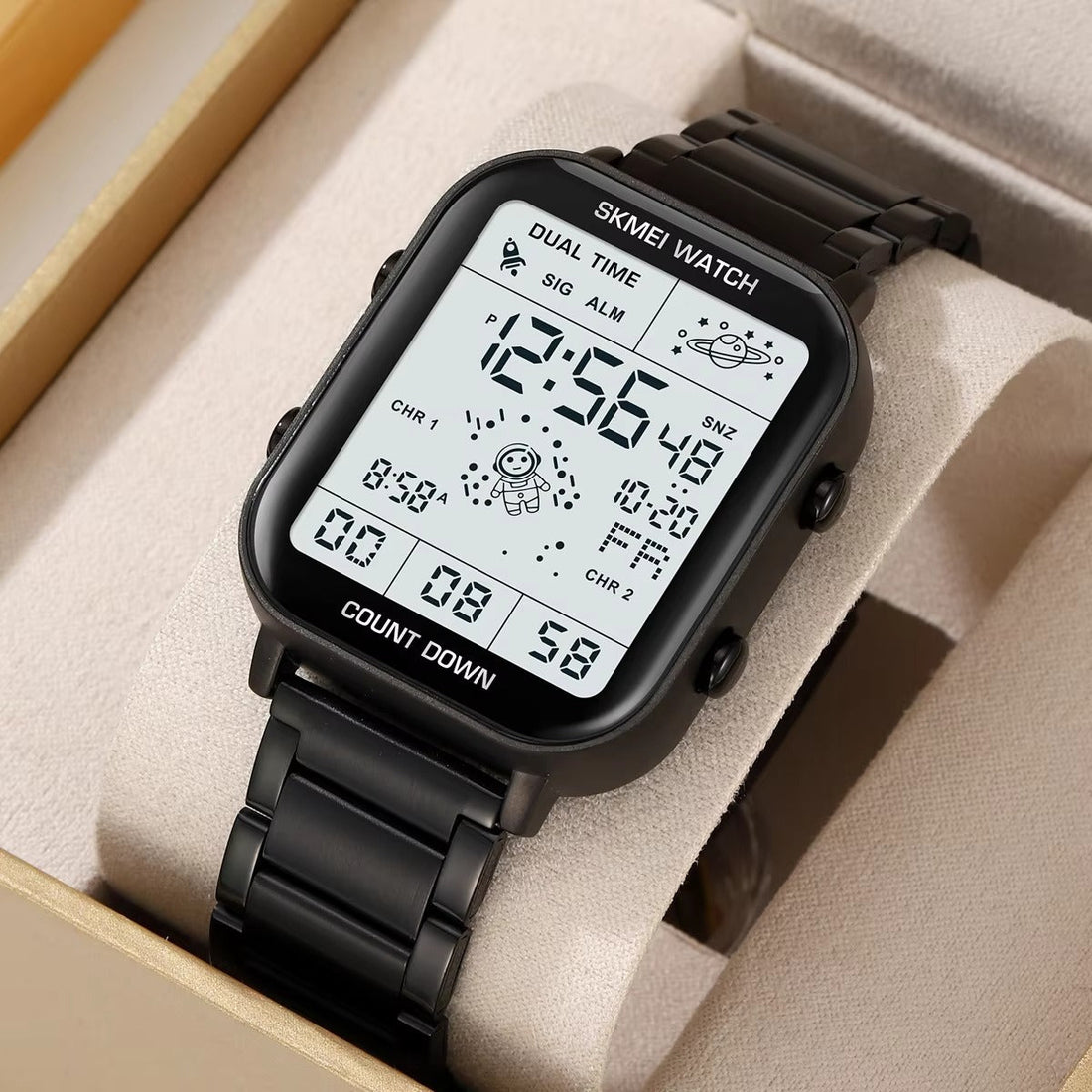 SKMEI digital watch worn on wrist - silver