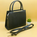 Black croco tote bag with crossbody strap - front view