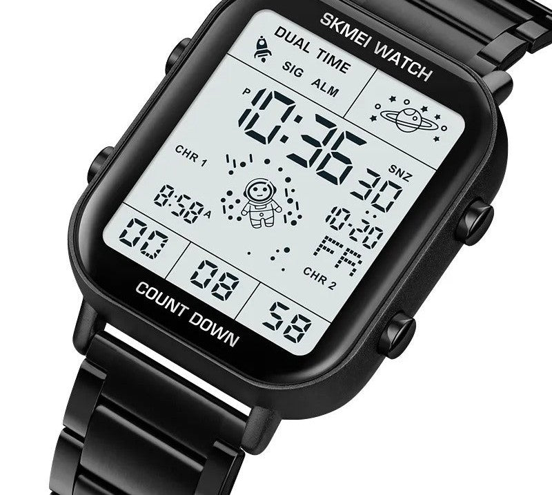 SKMEI digital watch silver white dial front view