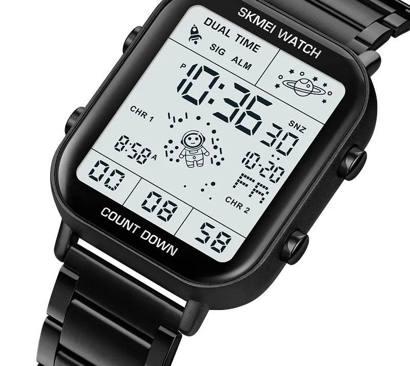 SKMEI digital watch black with teal backlight