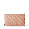 Woven leather crossbody clutch in blush pink - clean front product view on white background