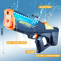 Battle Water Blaster dual hole emission shooting 32FT boy laughing in backyard