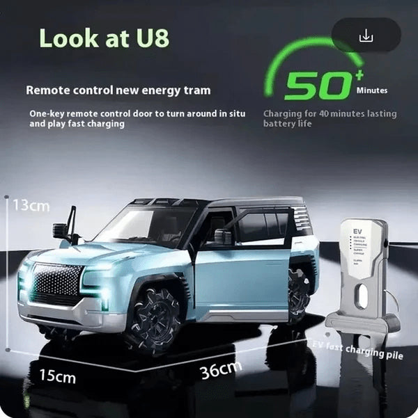 MOKA U8 RC Electric SUV blue front view with dynamic LED headlights glowing