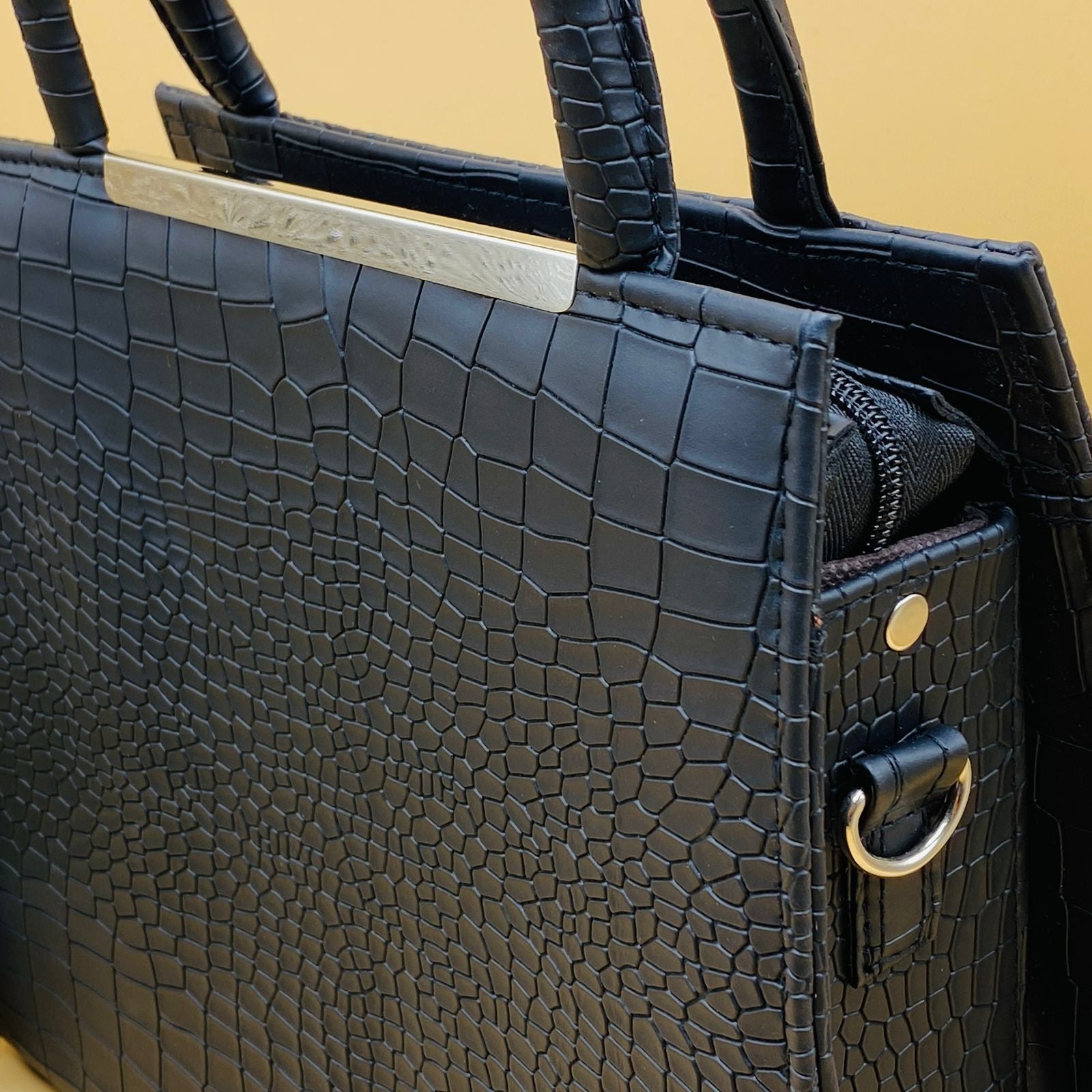 Black croco tote bag - back view