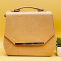 Beige saffiano crossbody satchel bag - front view