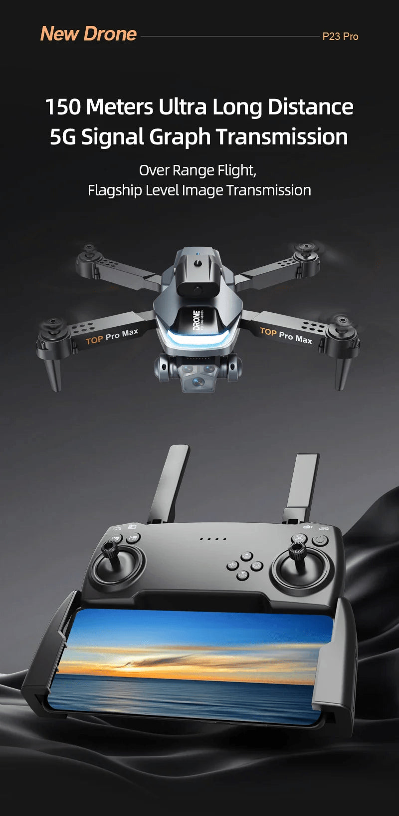 P23 Pro Drone dual camera system front and downward facing