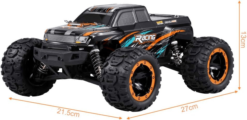 RC Monster Truck front view showing LED headlights and aggressive grille design