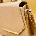 Beige saffiano crossbody satchel bag - hardware close-up