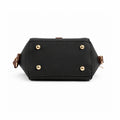 Saffiano flap crossbody bag in black - product back view on white background