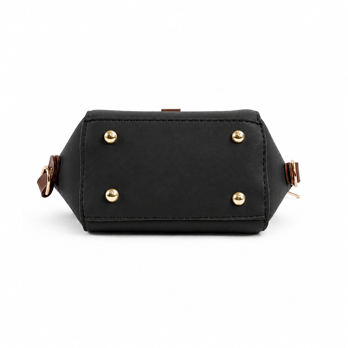 Saffiano flap crossbody bag in black - product back view on white background
