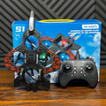S1 RC Combat Drone red camo edition with remote controller and box on wooden table