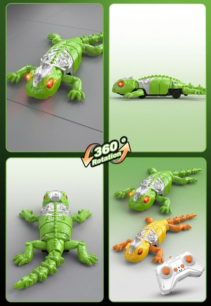 RC Lizard Robot Toy 360 rotation collage green and yellow