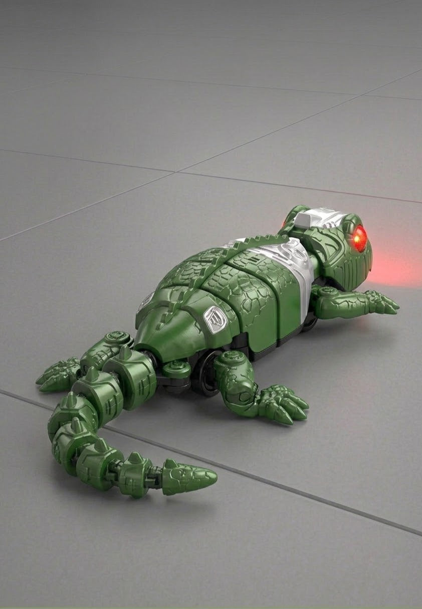 RC Lizard Robot Toy dark green close-up on floor
