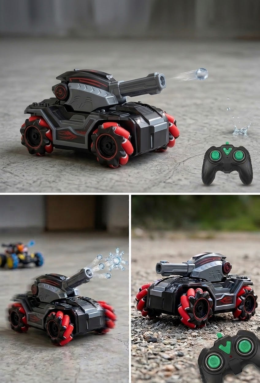 4WD RC Battle Tank Toy with Water Gel Bomb Launcher & 360° Mecanum Drift Wheels