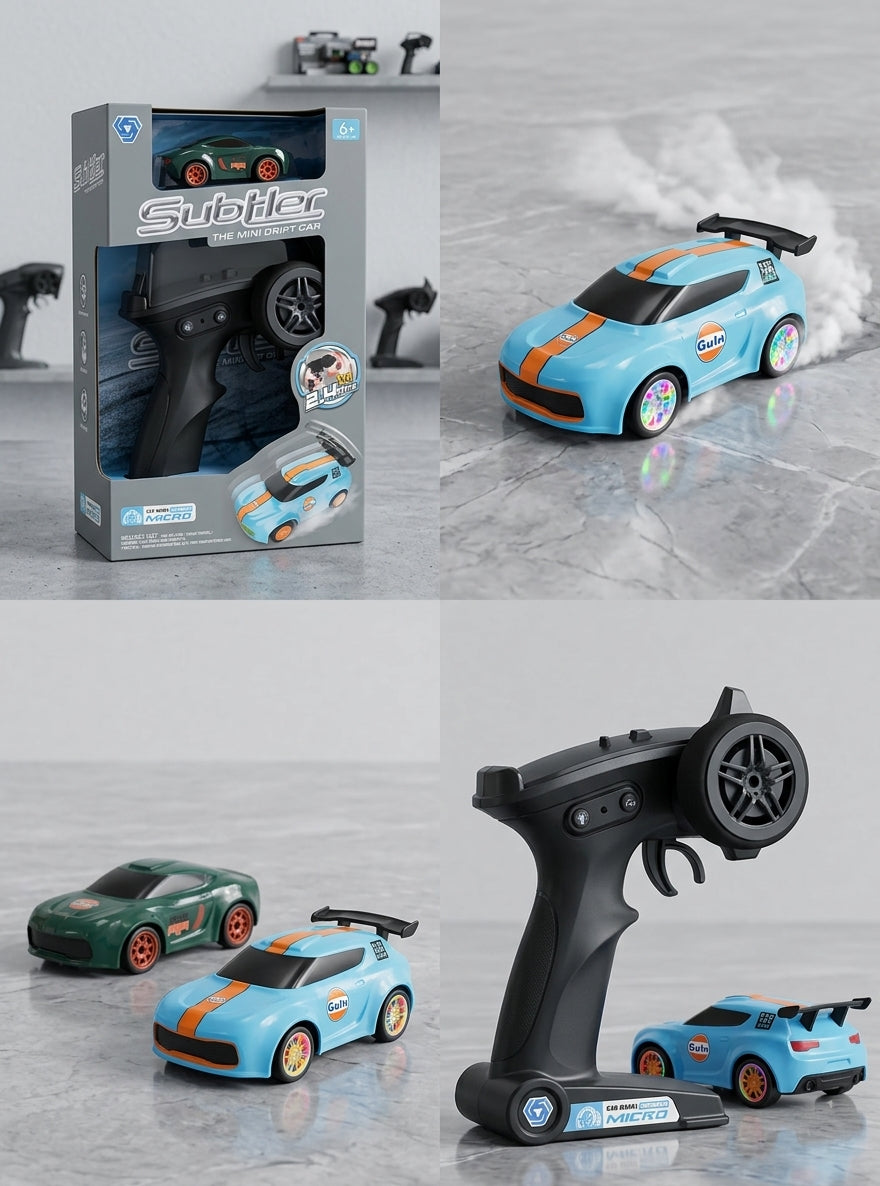 Subtler 2.4G Micro Mini RC Drift Car - High-Speed Racing Toy with LED Wheels & Smoke Spray Effect (Ages 6+)