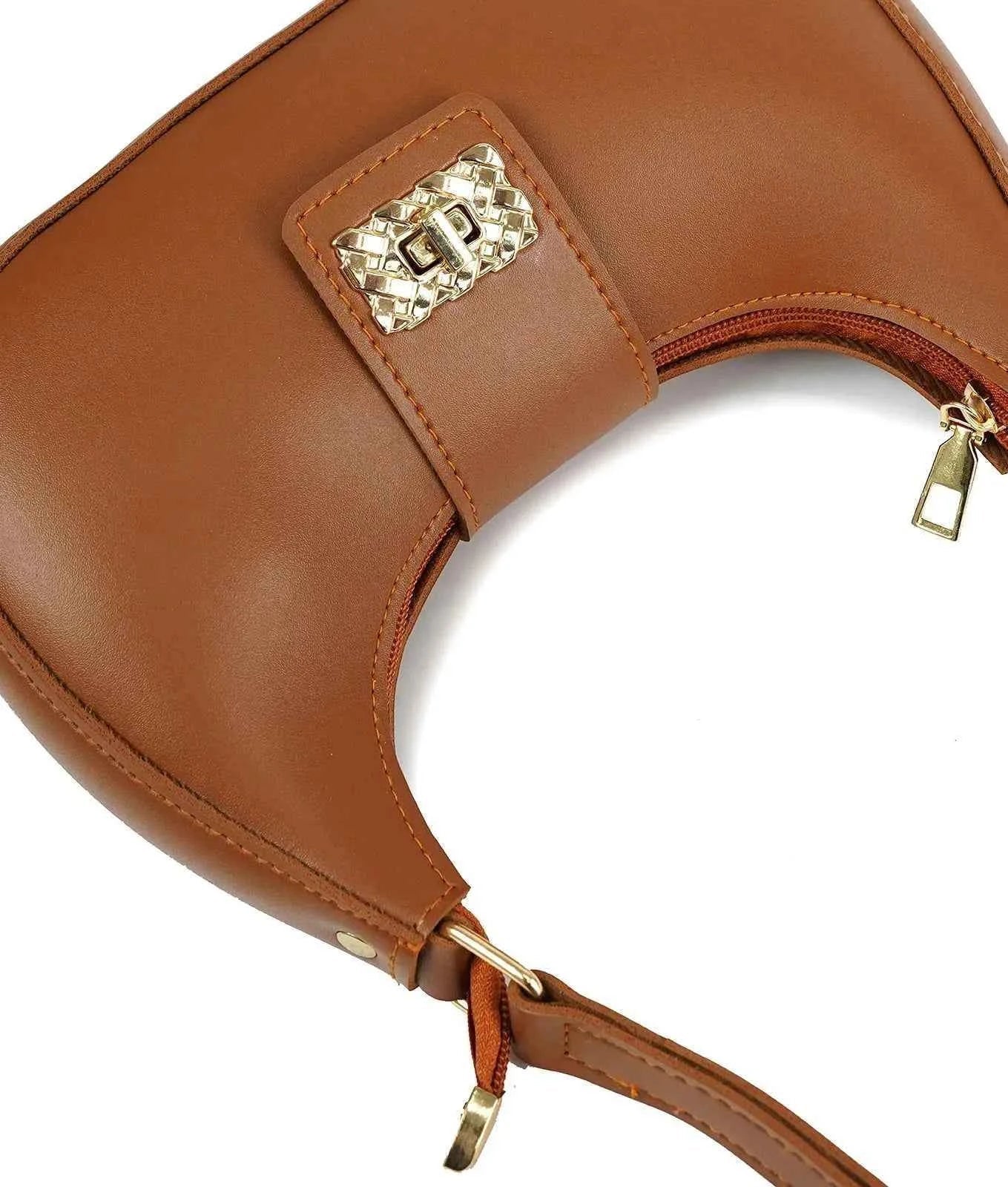 Bella Luxe Shoulder Bag - gold turn-lock hardware close-up