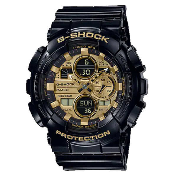 Casio G-Shock GA-140GB Analog Digital Black Resin Gold Accent Watch