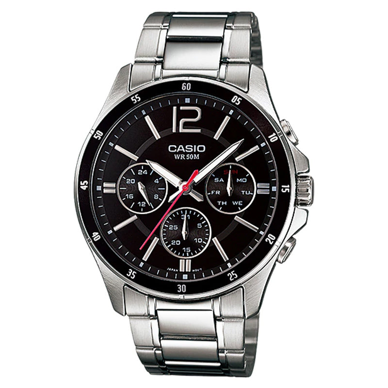 Casio MTP-1374D Stainless Steel Chronograph Black Dial Watch
