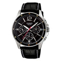 Casio MTP-1374L Leather Strap Chronograph Black Dial Watch