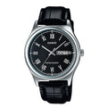 Casio MTP-V006L Roman Numeral Black Dial Leather Watch
