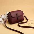 Cavelle crossbody purse in maroon - angle view with strap