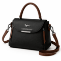 Kaidernenggo two-tone handbag in black with brown trim - product front angle view on white background