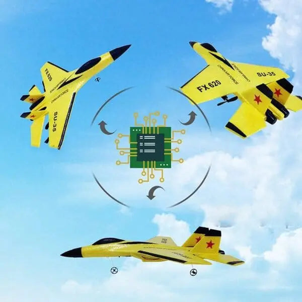FX-620 SU-35 RC Fighter Jet top view flying in sky push back double power motors