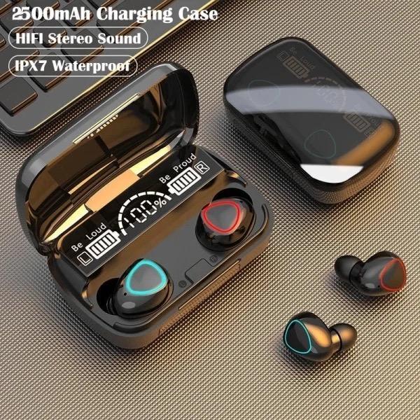 Black Earbuds with 2000mAh Power Bank & LED Display - Model 10 - 9D Hifi Sound